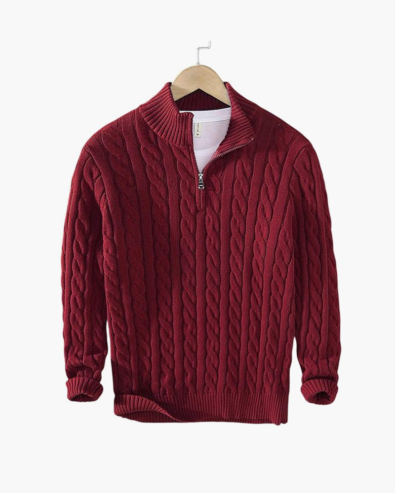 Sweter warkoczowy z półzamkiem