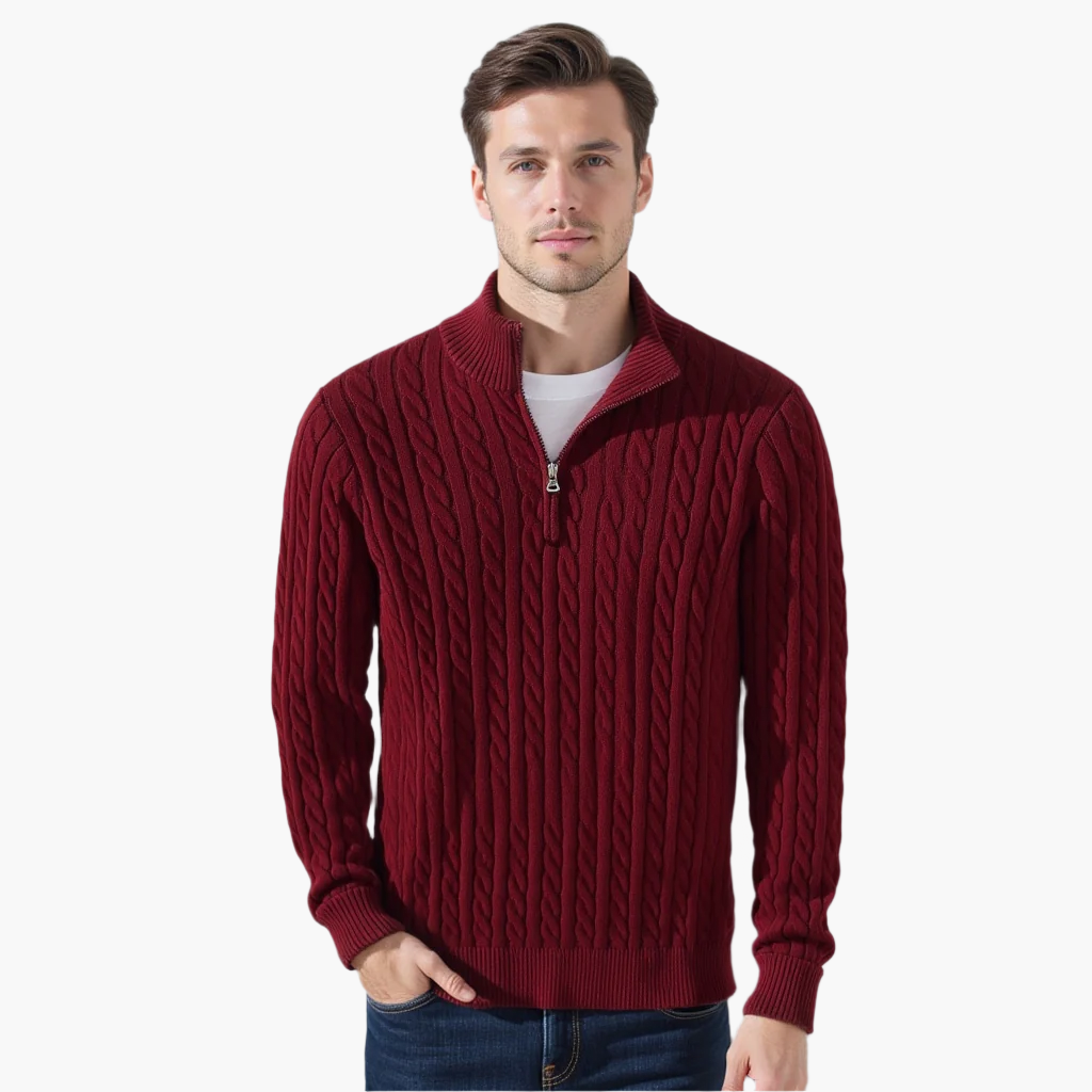 Sweter warkoczowy z półzamkiem