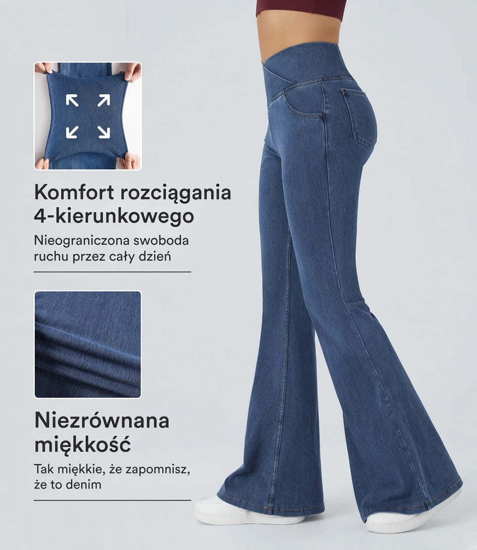 Jeansy Casualowe z Krzyżowanym Wysokim Stanem